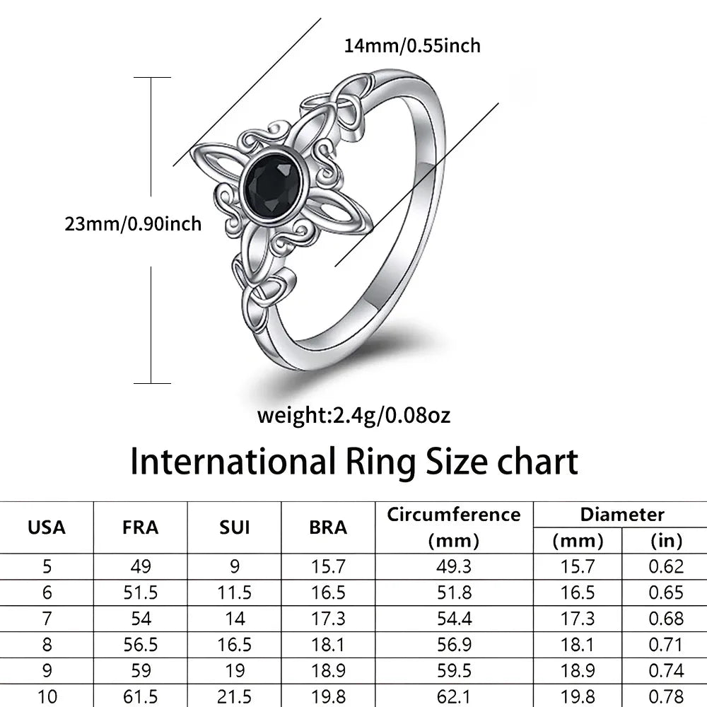 925 Silver Plating Witches Knot Rings for Women Obsidian Celtic Trinity Knot Ring Pagan Wicca Cross Jewelry New Year Gift