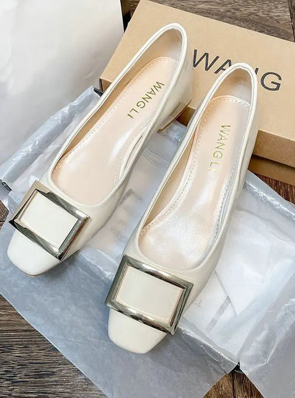 Flats Women's Shoes Patent Leather Square Buckle Shoes