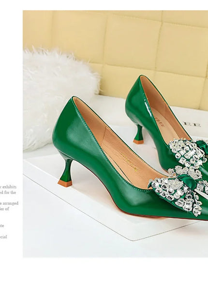 Women Green Pointed Toe Pumps Wedding Middle Low