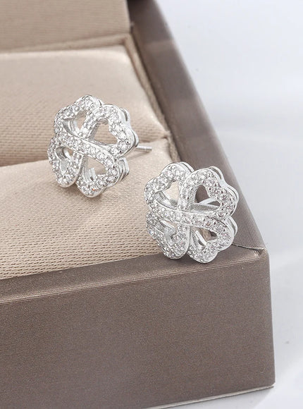 KissIcon 925 Silver Plated Earrings Clover Zircon - Luck
