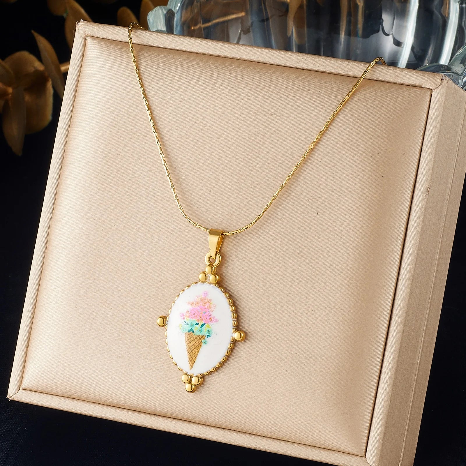 DIEYURO Multicolor Pastel Enamel Heart Cross Sun Floral Pendant Necklace Collection Lady Stainless Steel Waterproof Jewelry Gift
