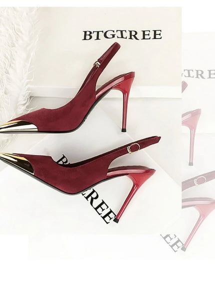 European American Style Metal Pointed High Heels Slim