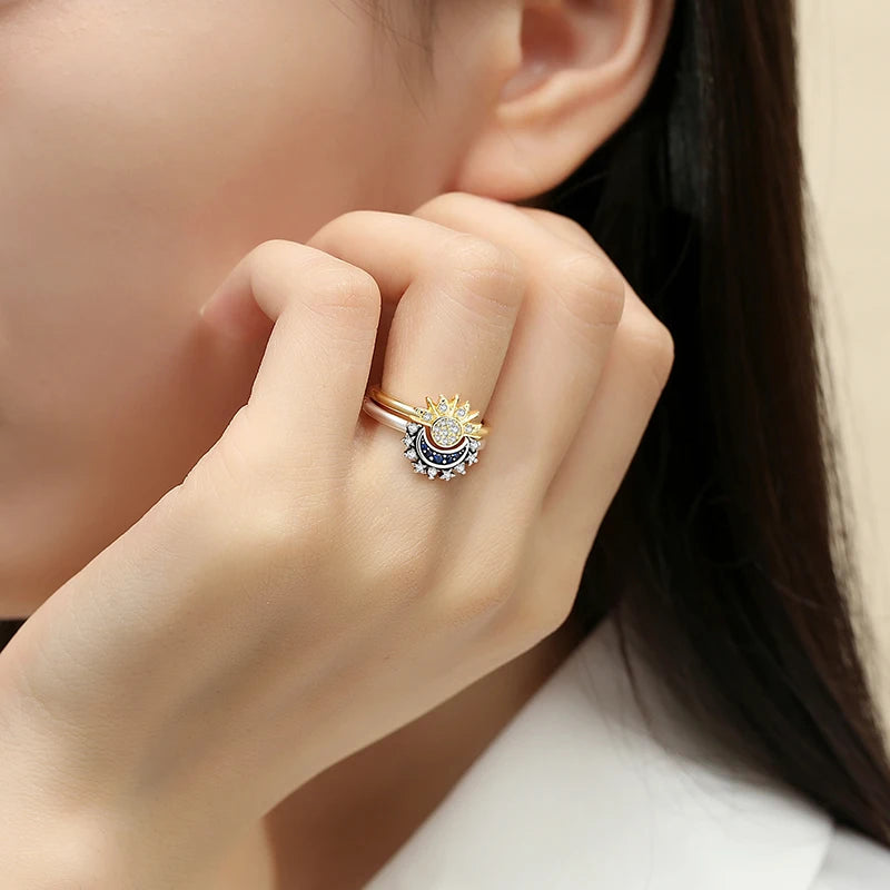 Original 925 Sterling Silver Ring Love Heart Pave CZ Crystal Stackable Rings For Women Wedding Engagement Birthday Gift Jewelry