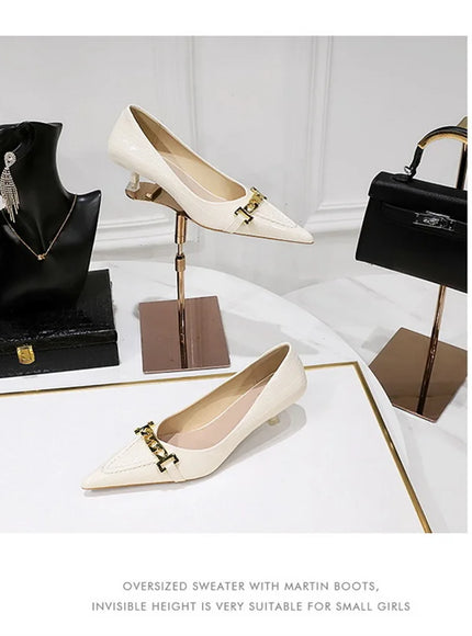 Fashion Metal Chain Decoration Women Pumps Shallow Mouth