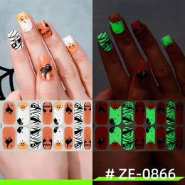 16tips Halloween Full Cover Nail Polish Strips Ghost Spider Pumpkin Black Cat Adhesive Nail Wraps Manicure Decor Nail Sticker