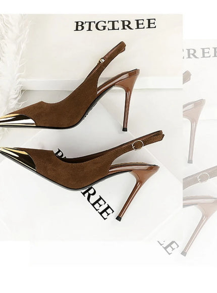 European American Style Metal Pointed High Heels Slim