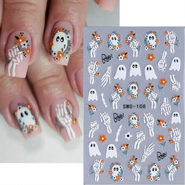 1pcs Halloween Nail Stickers Pumpkin Ghost Spider Skull Design Cute Adhesive Slider Decals DIY Manicure Decor