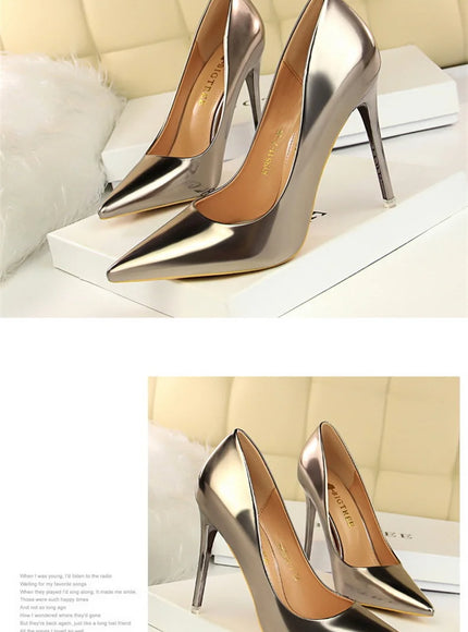 Fashion Metal Women Patent Leather Shallow Mouth Thin