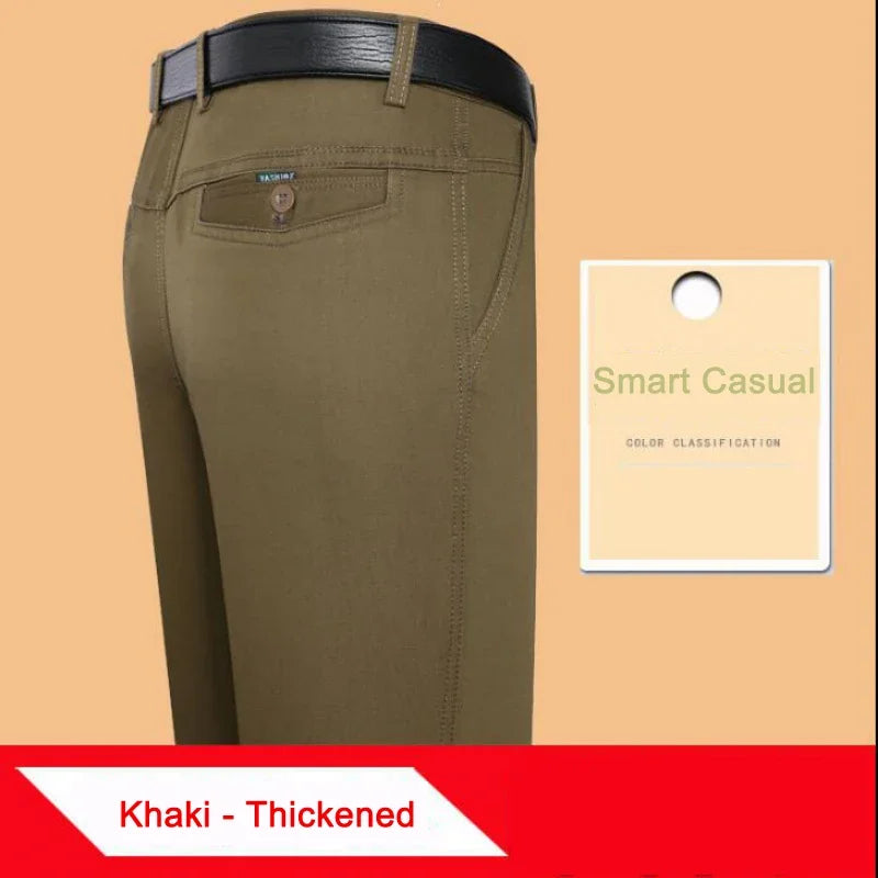 New Arrival 100% Cotton Summer Autumn Men's Casual Pants Fashion Solid Black Beige Gentle Thicken Trousers Brand Smart Suit Pant