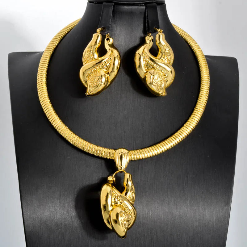 Gold Color Collar Necklace Earrings Jewelry Set For Women Dubai Africa Luxury Quality Jewellery Party Wedding Accessories