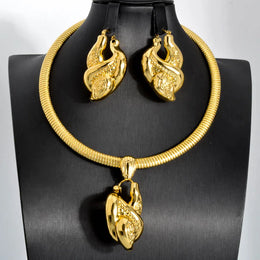 Gold Color Collar Necklace Earrings Jewelry Set For Women Dubai Africa Luxury Quality Jewellery Party Wedding Accessories