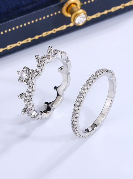KissIcon Luxury Crown Ring Pair - Sparkling CZ Jewelry