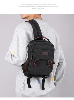 Small Mens Backpack Canvas Casual Backpacks for Men 2025 Mini Male School Bag Rucksack Man Multi-function Crossbody Bag Travel