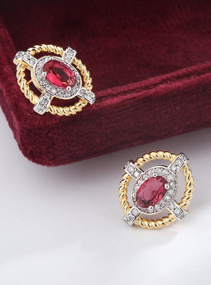 KissIcon 925 Silver Oval Red Zircon Earrings - Lightweight