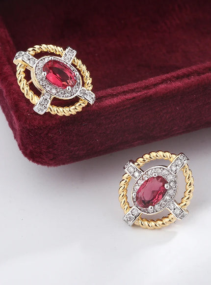 KissIcon 925 Silver Oval Red Zircon Earrings - Lightweight