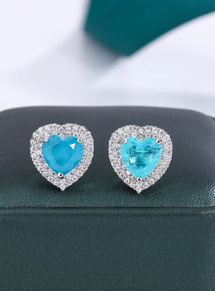 💋 Exquisite 925 Silver Peach Heart Studs - Green Zircon