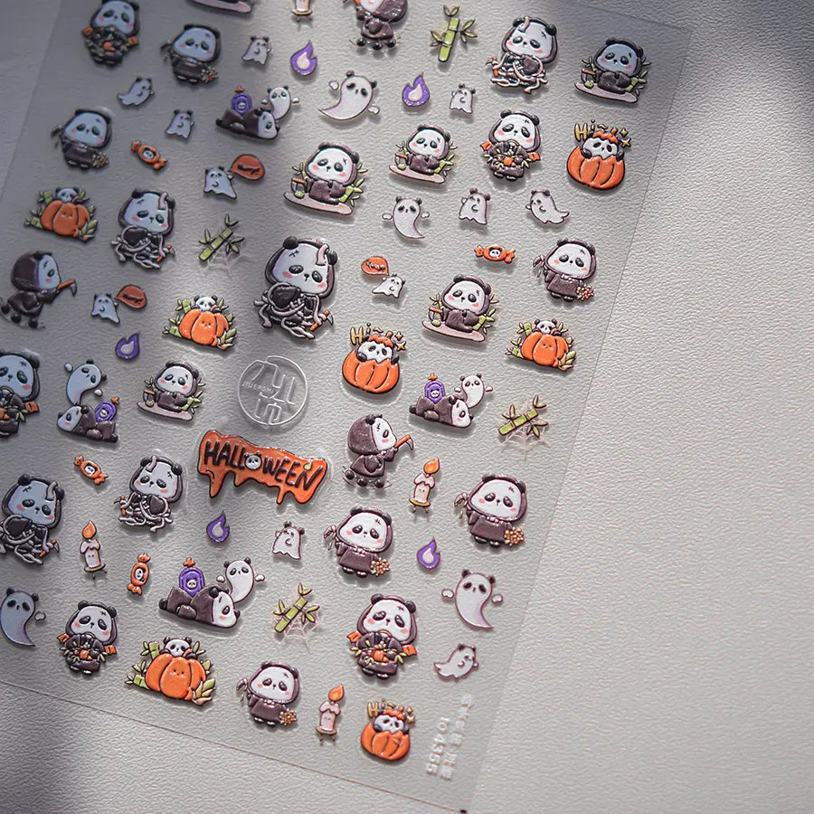 Cute Halloween 5D Nail Art Sticker Ghosts Spooky Spider Webs Evil Pumpkin Faces Festive Balloons Floral Stars Fun Scary Decals