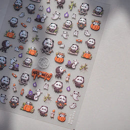 Cute Halloween 5D Nail Art Sticker Ghosts Spooky Spider Webs Evil Pumpkin Faces Festive Balloons Floral Stars Fun Scary Decals