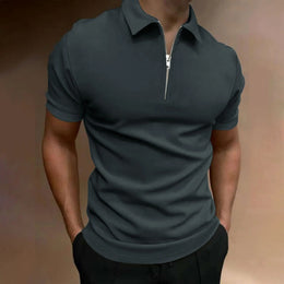 Men's polo shirt solid color short-sleeved zipper lapel T-shirt casual top