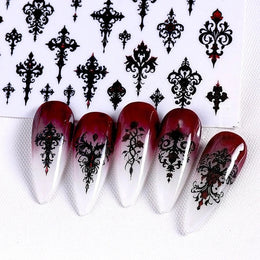 3D Gothic Black Halloween Nail Stickers Cool Design Alphabet Letter Lace Castle Skull Y2K Manicure Decoration Accessories