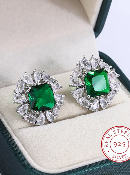 KissIcon Silver 925 Plated Earrings Green Zircon Shine