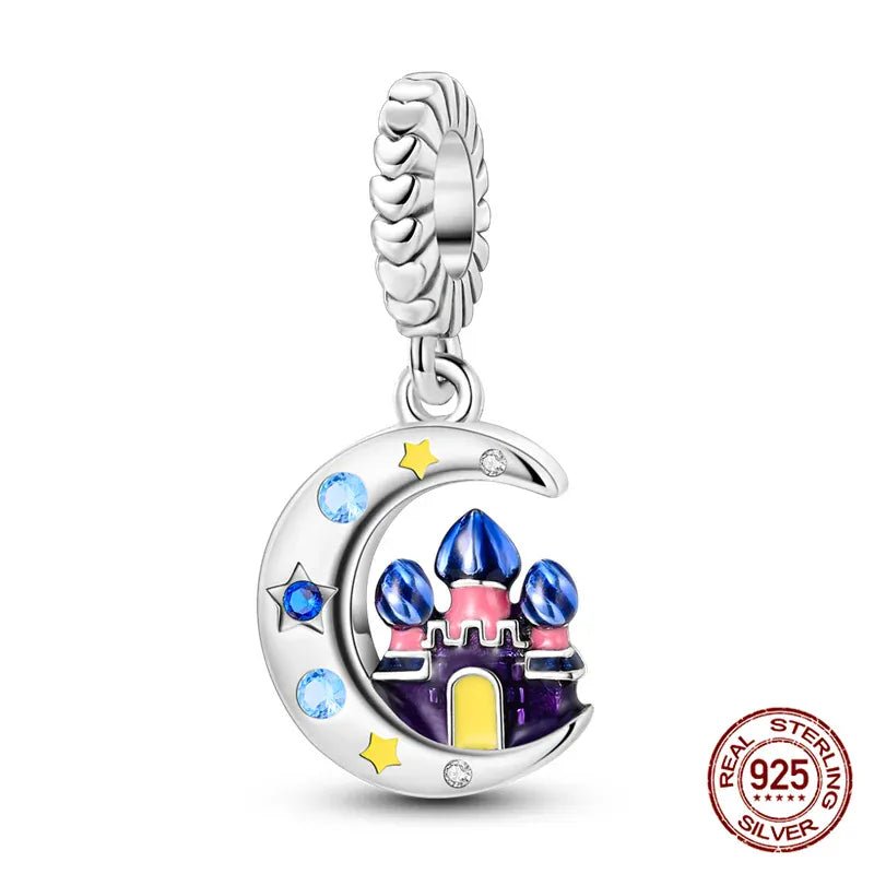 KissICON KJC1087 Luminous 925 Sterling Silver Hot Selling Stars And Moon Charms Fit 925 Original Bracelets DIY Jewelry Making For Women Gift