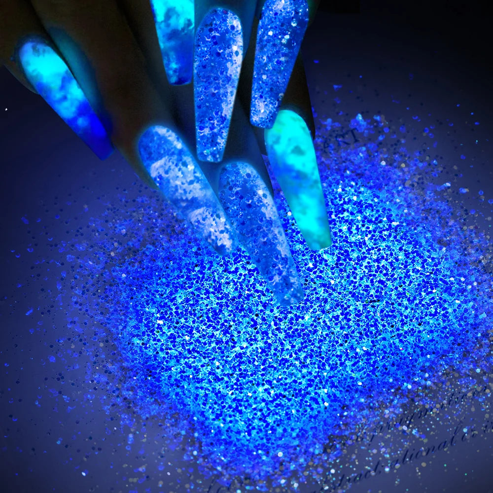50g/Bag Halloween Luminous Nail Glitter Sequins Glow-In-Dark Phosphor Nail Flakes LongLasting Fluorescent Manicure Sequins 12.25