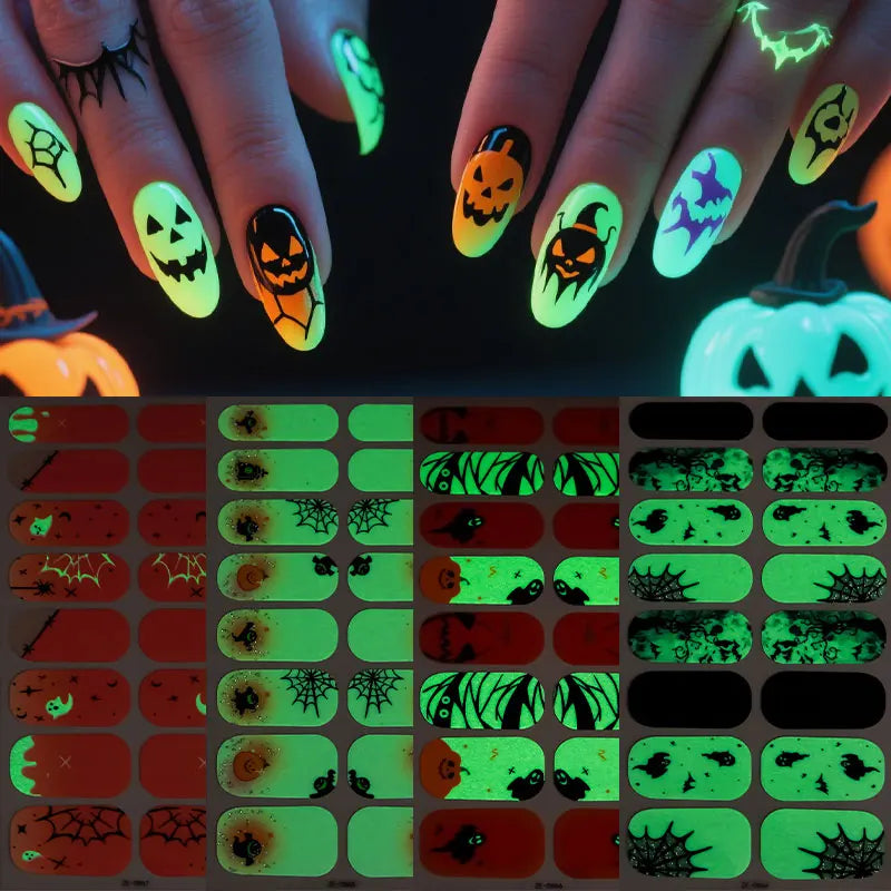 16tips Halloween Full Cover Nail Polish Strips Ghost Spider Pumpkin Black Cat Adhesive Nail Wraps Manicure Decor Nail Sticker