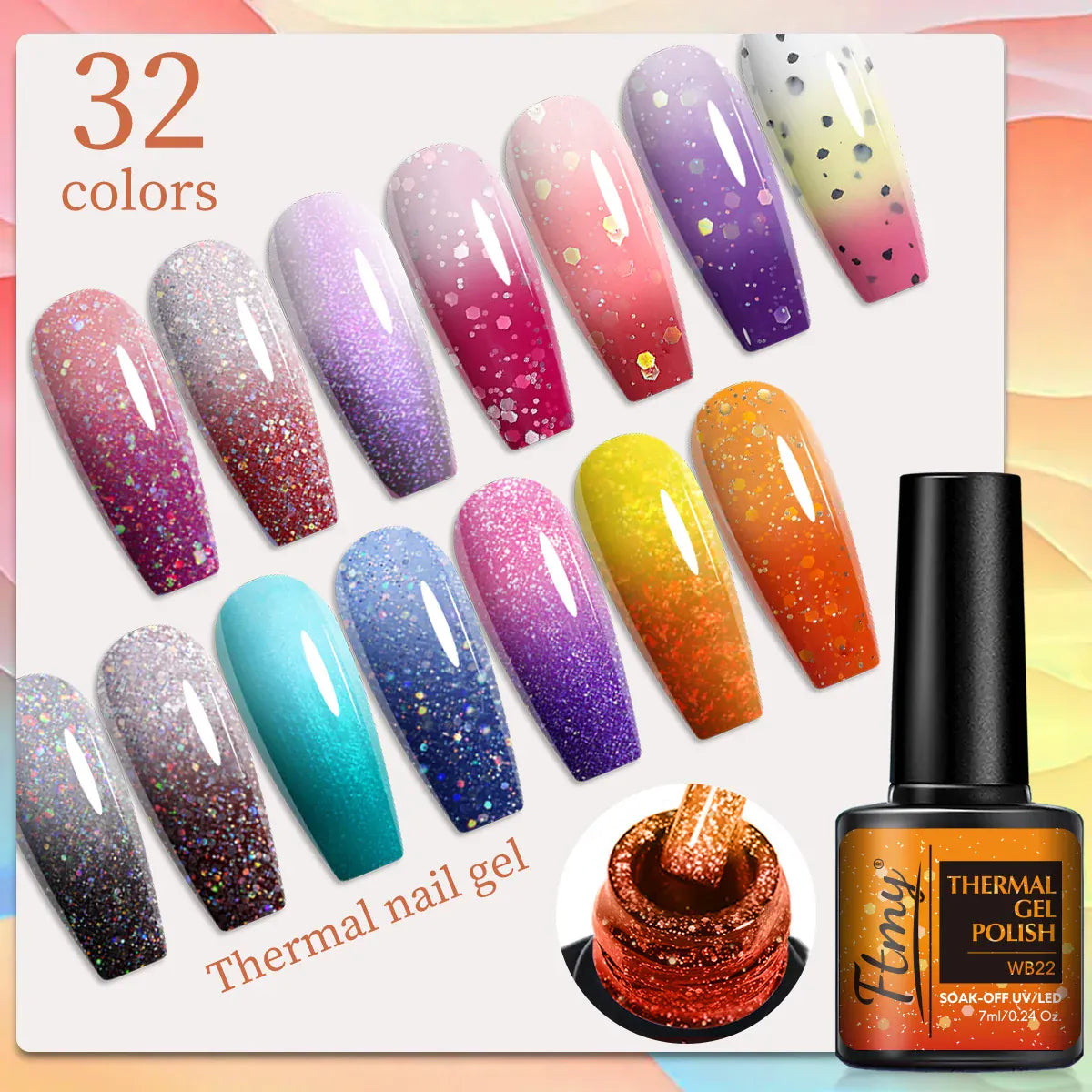 Halloween Theme Glitter Heat Nail Polish, Temperature Changing Color Removable UV LED Glitter Gel Polish, Mood Changing Nail Pol
