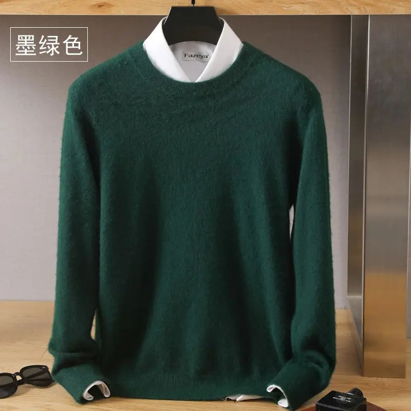 Autumn Winter New Men's Sweater Round Neck Loose Pullover Knitted Sweater Casual Solid Color Thickened 100% Mink Cashmeresweater
