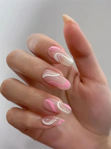 KissIcon Flower Almond False Nails Blue White -