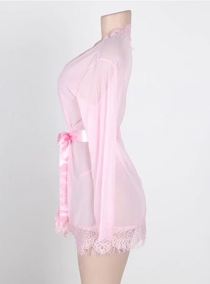 High Quality Women's Sheer Mesh Robe Set Transparent V Neck Sleepwear Nightgown Plus Size Sexy Babydoll Lingerie with Panties