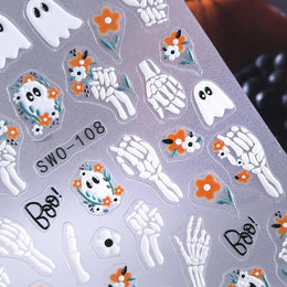 1pcs Halloween Nail Stickers Pumpkin Ghost Spider Skull Design Cute Adhesive Slider Decals DIY Manicure Decor