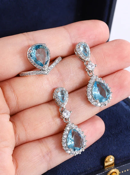 KissIcon Exquisite Silver Jewelry Set - Blue Zircon Drops