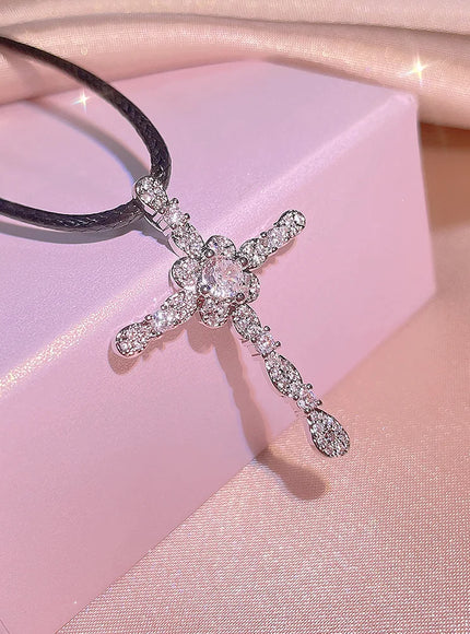 KissIcon Zirconia Cross Necklace - 925 Silver Plated