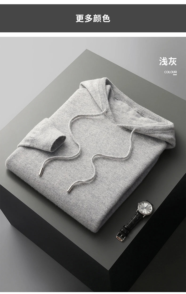 MVLYFLRT Men's One-Piece Ready-to-Wear Hoodie 100% Merino Wool Knitted Sweater Shirt Autumn Winter Casual Large Top Long Sleeved