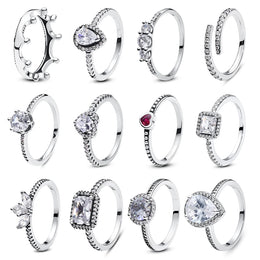 Original 925 Sterling Silver Ring Love Heart Pave CZ Crystal Stackable Rings For Women Wedding Engagement Birthday Gift Jewelry