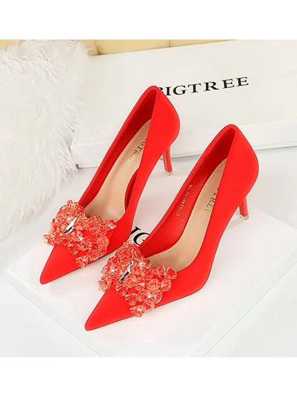 Rhinestones Women Pointed Toe Shallow Mouth Pumps Crystal