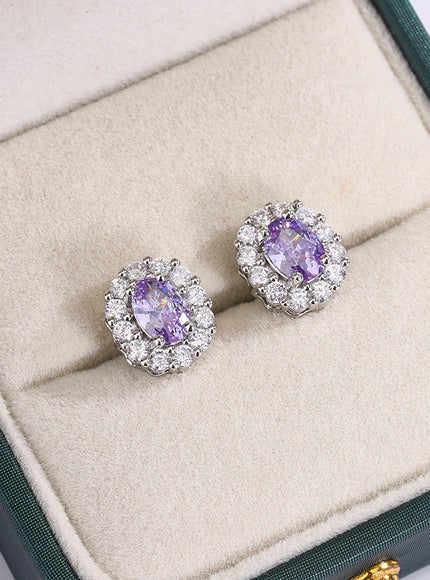 KissIcon Lavender Round Zircon Earrings - 925 Silver Plated