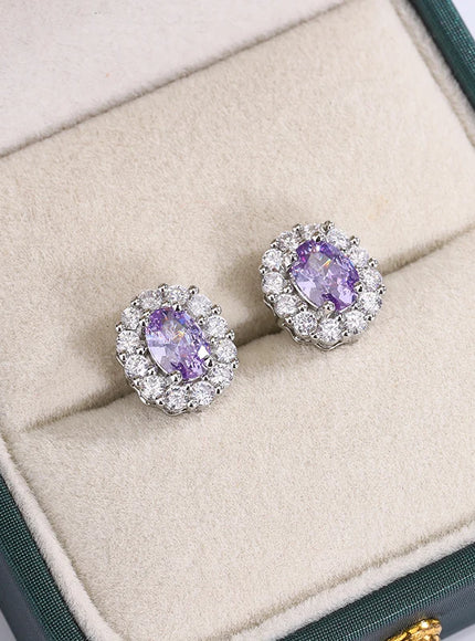 KissIcon Lavender Round Zircon Earrings - 925 Silver Plated