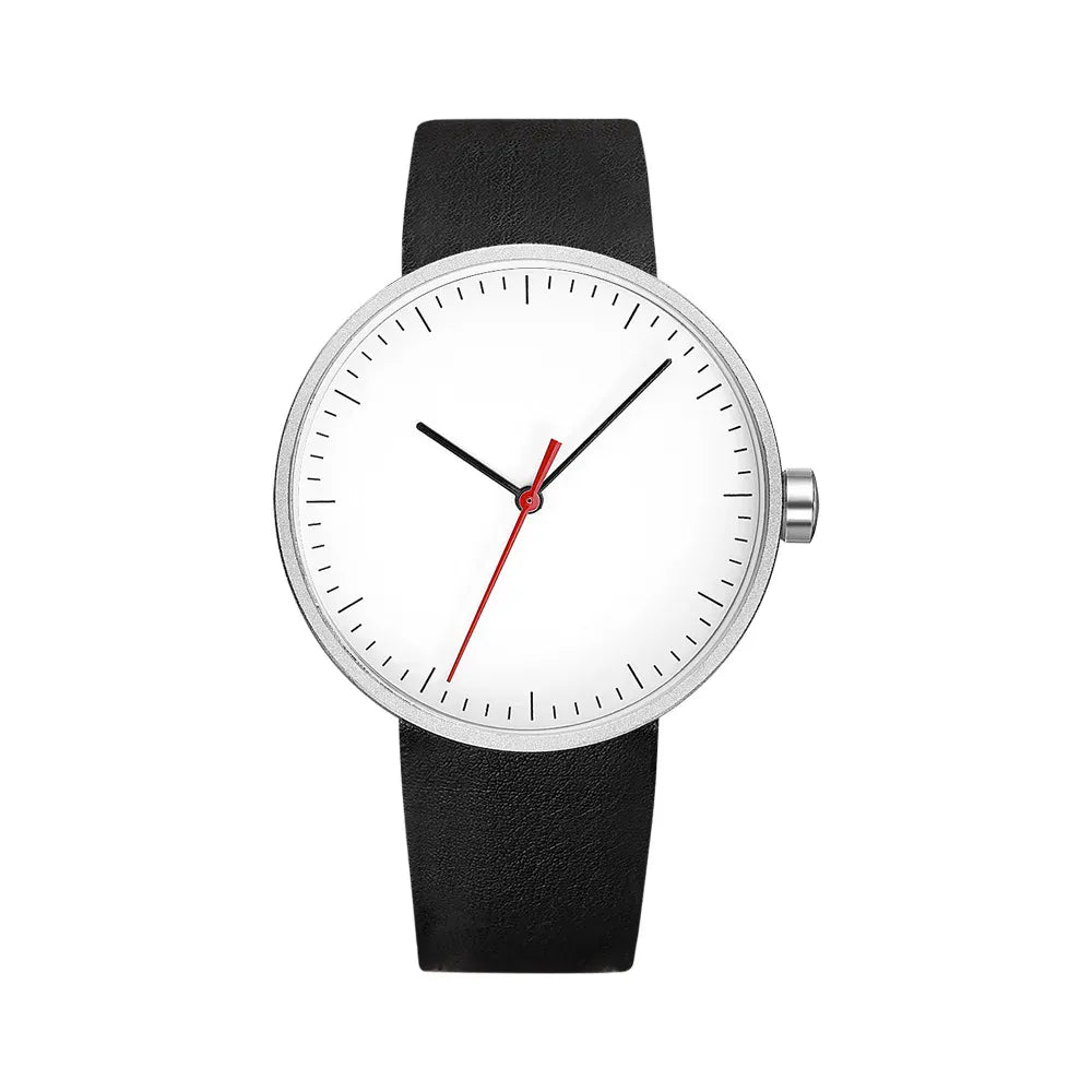 KissICON black silver-red KissIcon UTHAI Couple Leather Strap Quartz Wristwatch Trendy