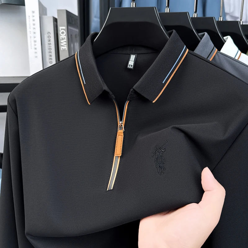 Men's Cotton Long Sleeved T-shirt with Collar Polo Shirt High-end Embroidered Top Autumn Loose Base Shirt