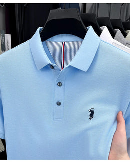 100% pure cotton short sleeved men's polo shirt summer fashion high-end brand pony embroidery golf top casual business T-shirt