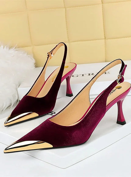 Elegant Women Green High Heel Velvet Pumps Wedding