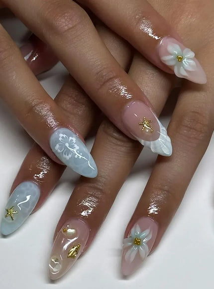 KissIcon False Nails Press On Almond Flower Bow