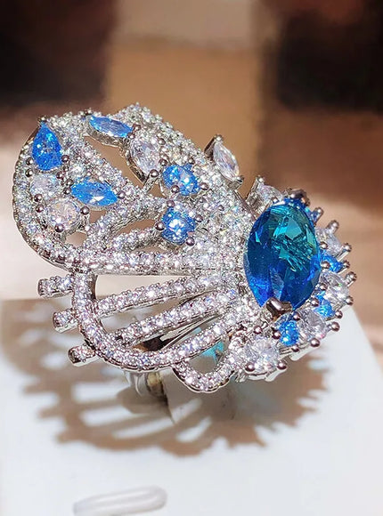 KissIcon Blue Zircon 925 Silver Plated Ring - Adjustable