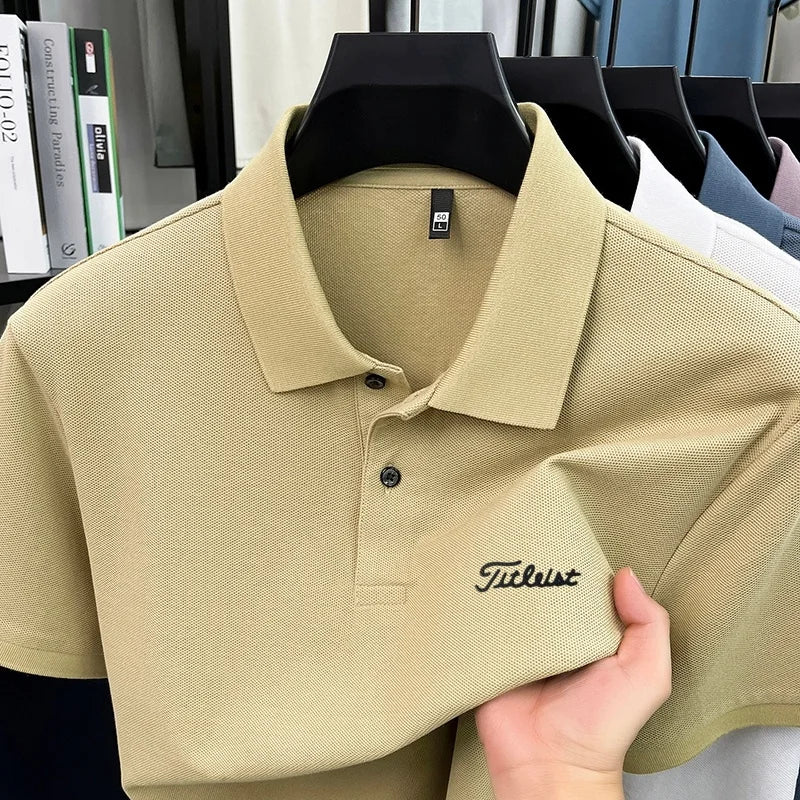 Men's Summer New Cotton 100% Short-Sleeved Polo Shirt, Collar Brand Printed T-Shirt, Breathable Casual Business Men's Clothing