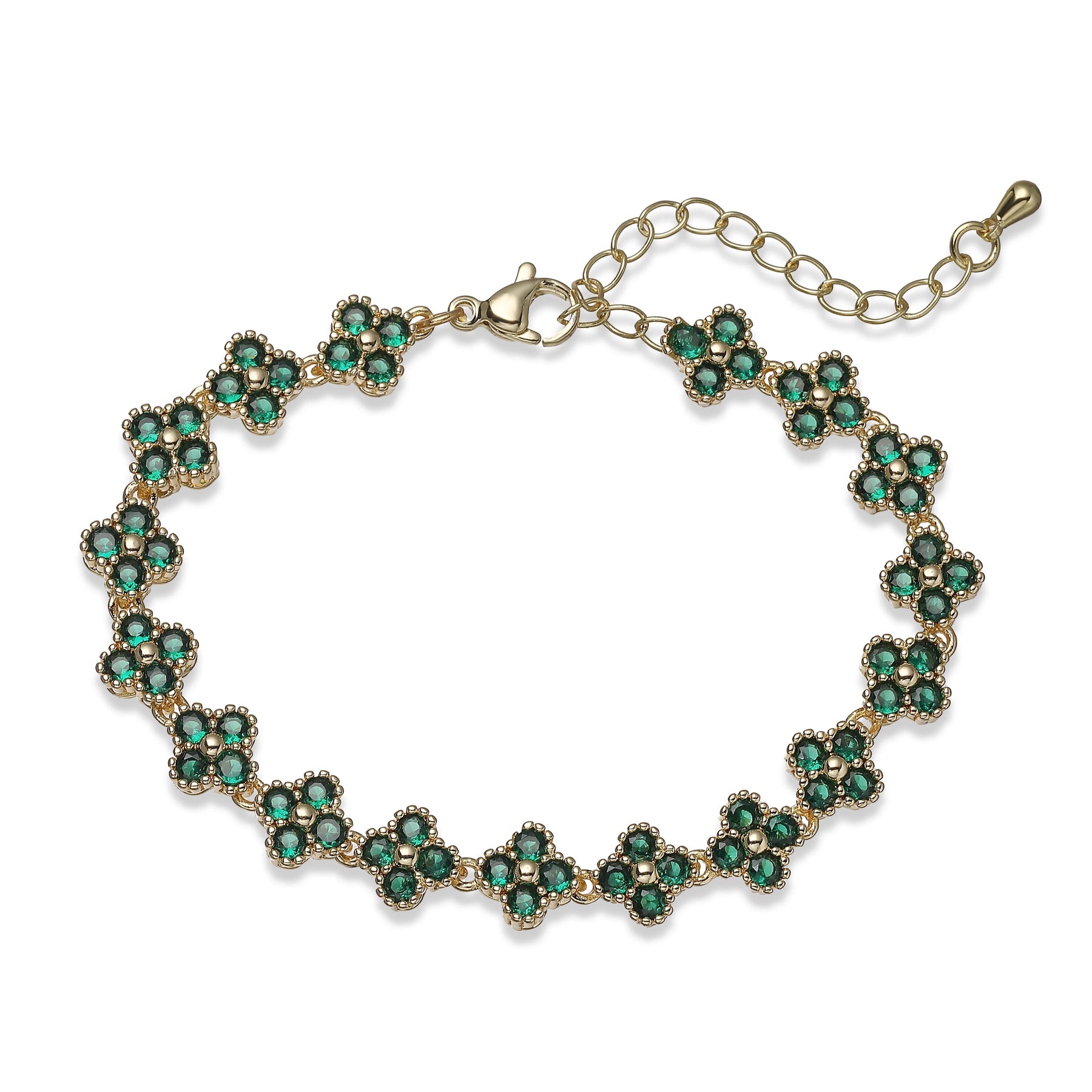HECHENG, Bijoux Colorful Flower CZ Stone Brass Metal Bracelet/Necklace,Lobster Clasp, Adjustable, Minimalist Romantic Jewelry