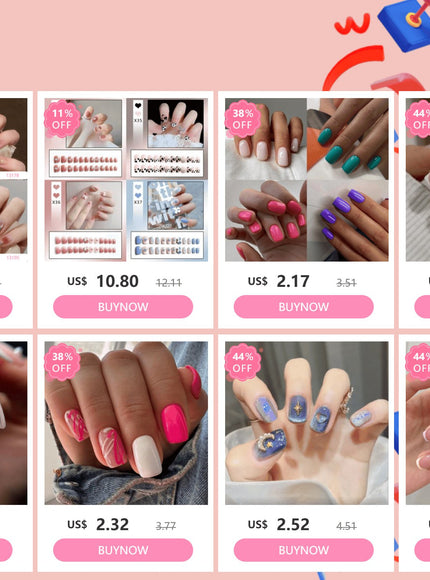 24Pcs Full Cover Wearing Reusable False Nails Glitter