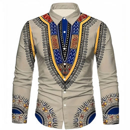 Fashion New Ethnic Style 3D Printed Men's Long Sleeve Shirt Spring And Autumn Casual Breathable Lapel Button Shirt Daily Clothes